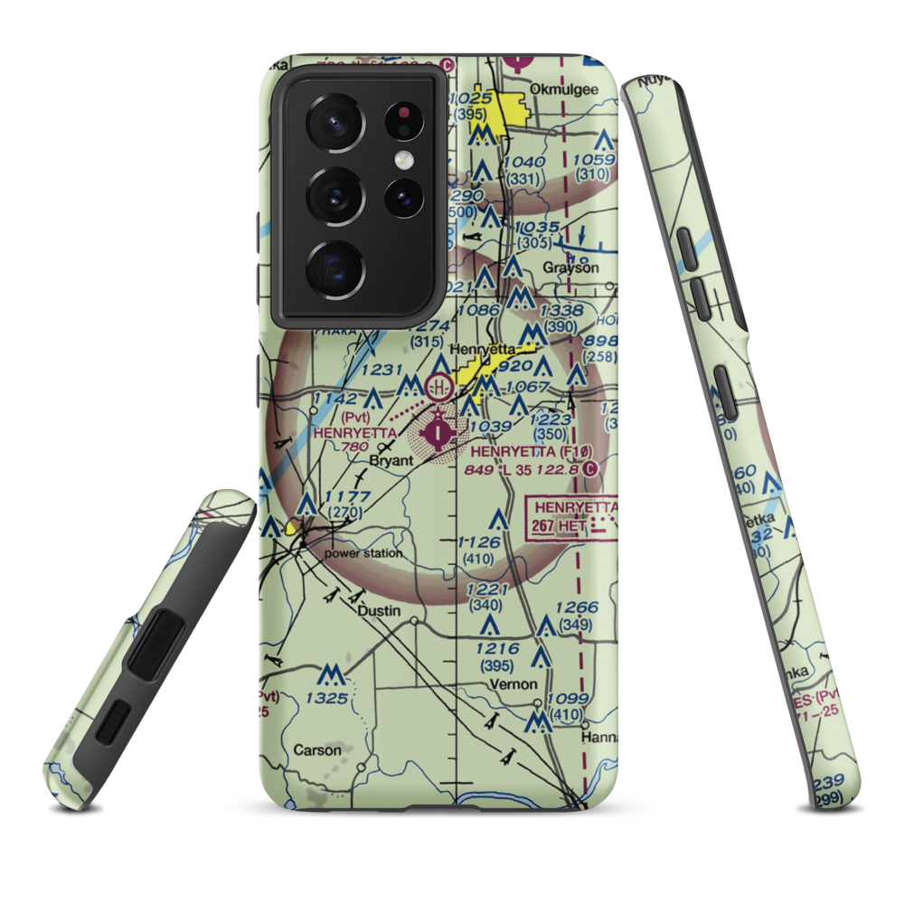 Henryetta Municipal Airport (F10) VFR Sectional Samsung Phone Case Samsung Galaxy S21 Plus model shown