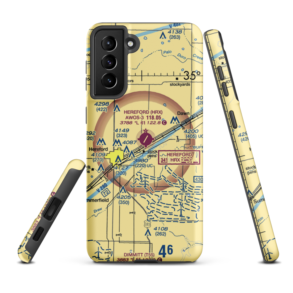 Hereford Municipal Airport (HRX) VFR Sectional Samsung Phone Case Samsung Galaxy S21 Plus model shown