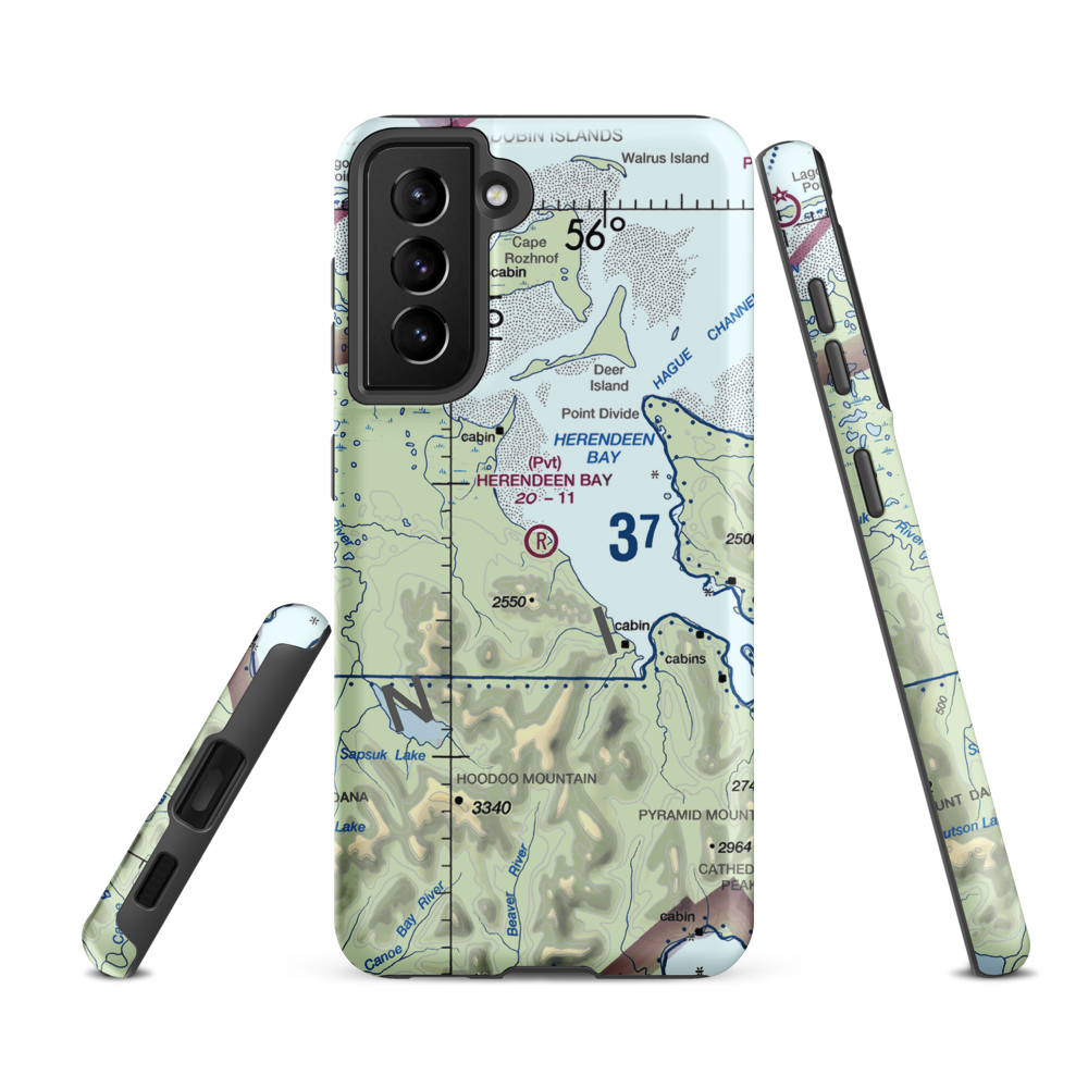 Herendeen Bay Airport (AK33) VFR Sectional Samsung Phone Case Samsung Galaxy S21 FE model shown