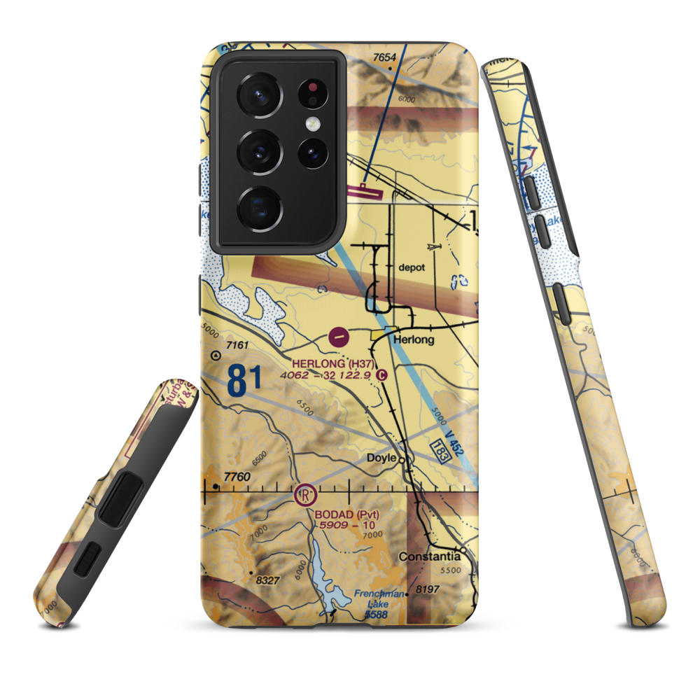 Herlong Airport (H37) VFR Sectional Samsung Phone Case Samsung Galaxy S21 Plus model shown