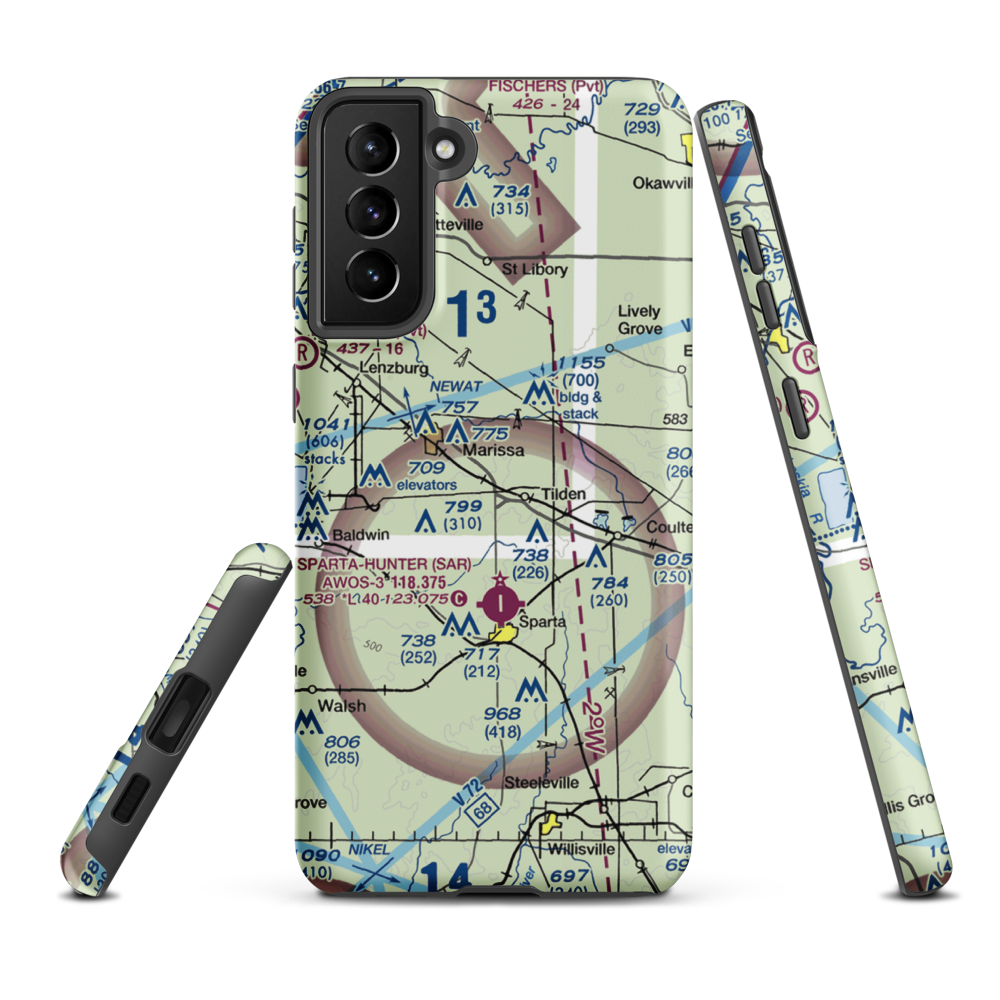Herschel Hunter Airport (3LL1) VFR Sectional Samsung Phone Case Samsung Galaxy S21 FE model shown