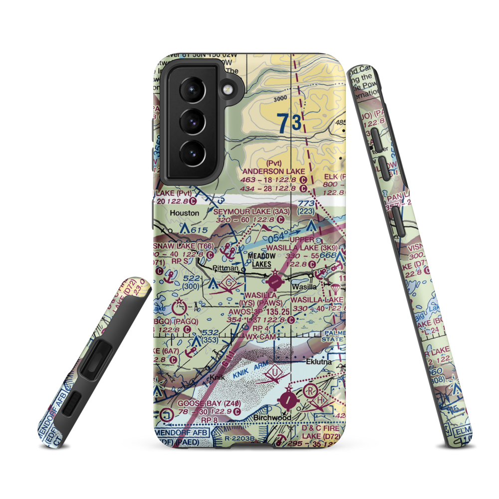 Hess Airport (7AK8) VFR Sectional Samsung Phone Case Samsung Galaxy S21 FE model shown
