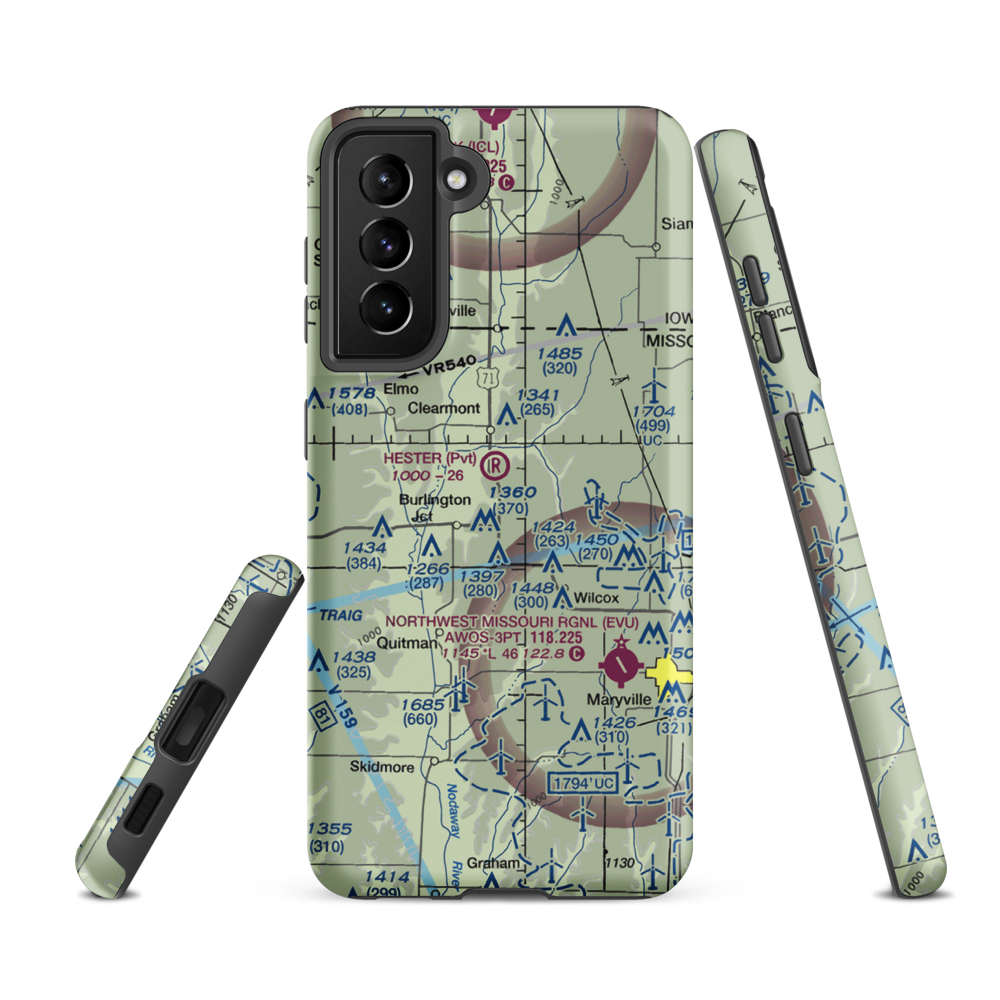 Hester Airport (MU09) VFR Sectional Samsung Phone Case Samsung Galaxy S21 FE model shown