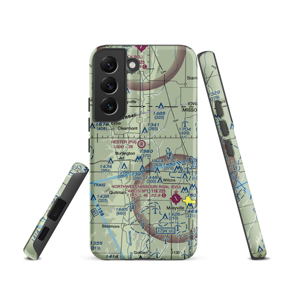 Hester Airport (MU09) VFR Sectional Samsung Phone Case Samsung Galaxy S22 model shown