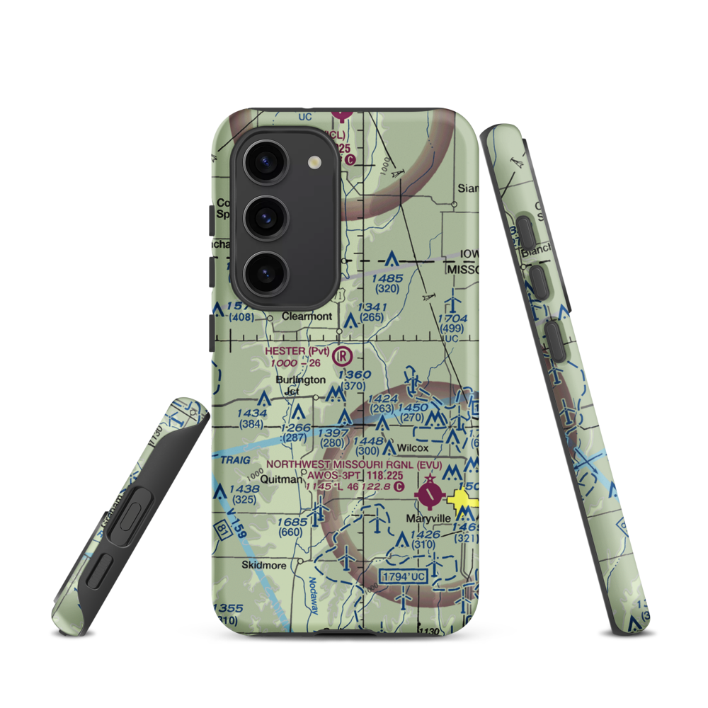 Hester Airport (MU09) VFR Sectional Samsung Phone Case Samsung Galaxy S23 model shown