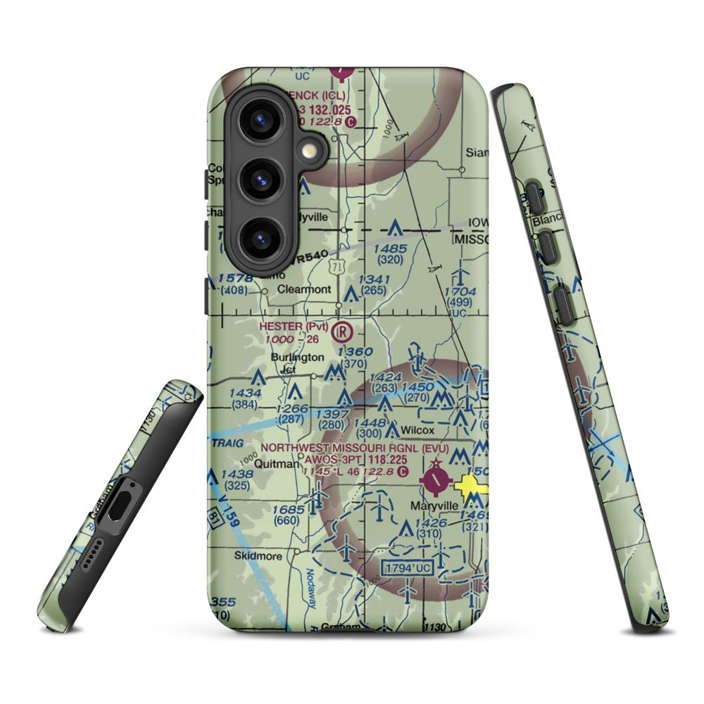 Hester Airport (MU09) VFR Sectional Samsung Phone Case Samsung Galaxy S24 Plus model shown