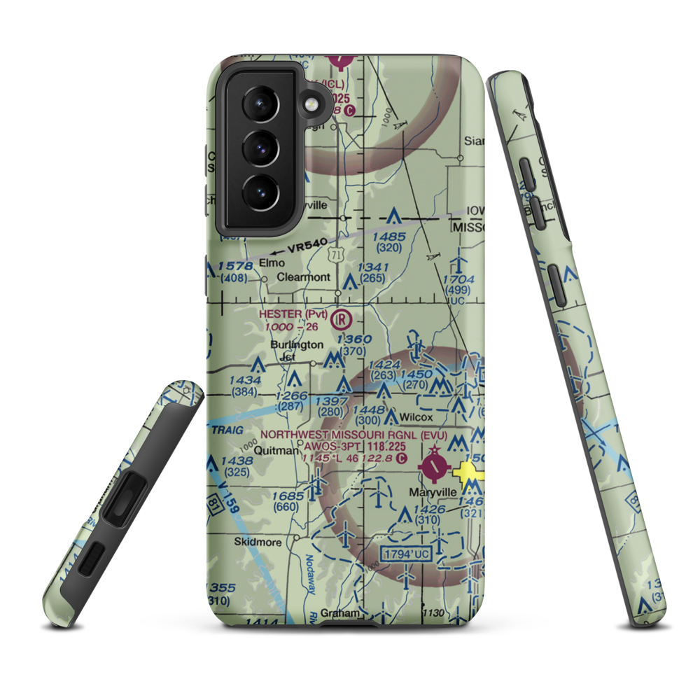 Hester Airport (MU09) VFR Sectional Samsung Phone Case Samsung Galaxy S21 Plus model shown