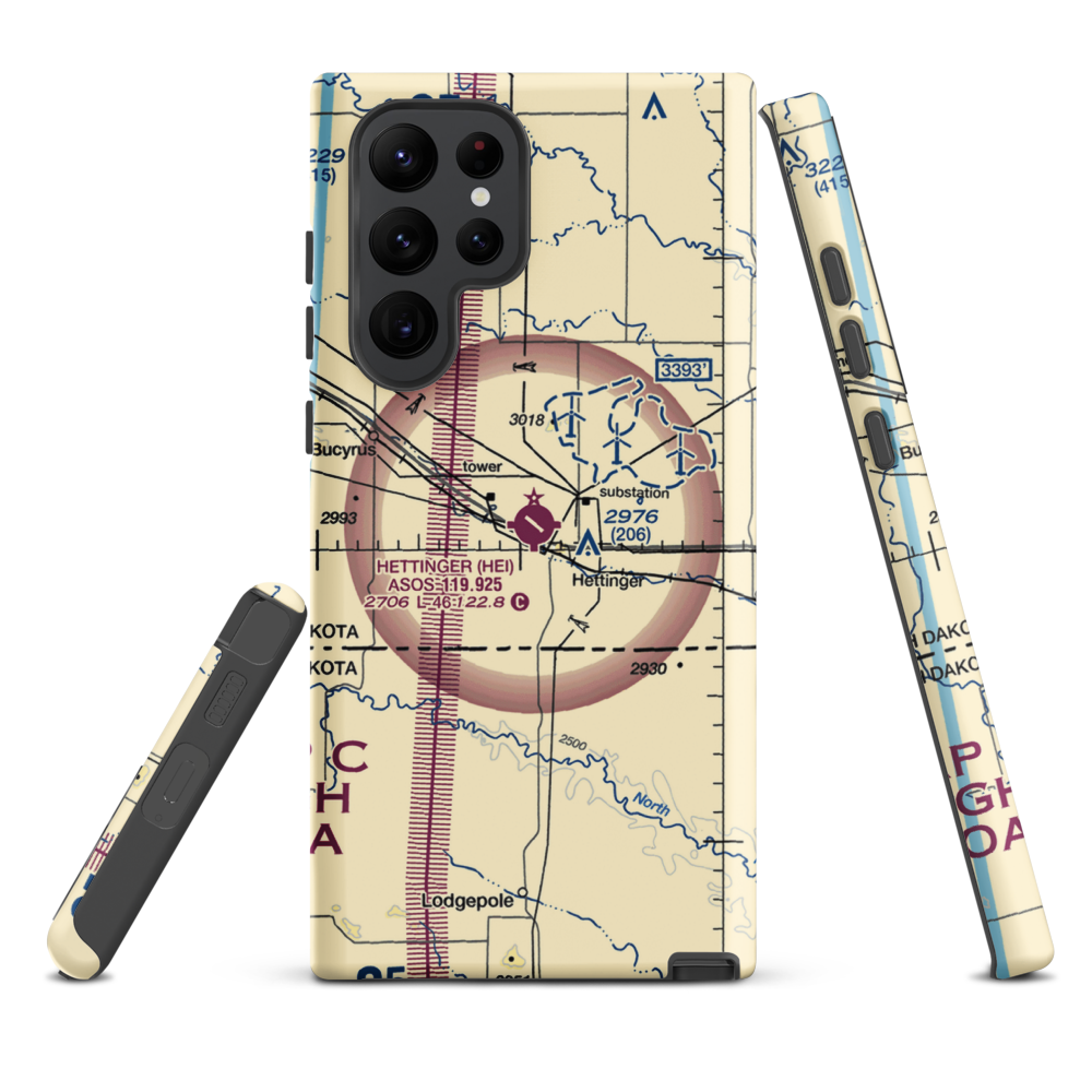Hettinger Municipal Airport (HEI) VFR Sectional Samsung Phone Case Samsung Galaxy S22 Ultra model shown