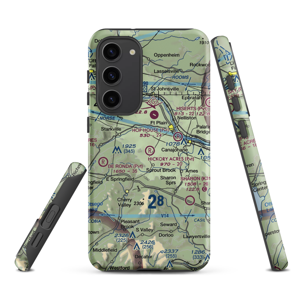 Hickory Acres Airport (NY88) VFR Sectional Samsung Phone Case Samsung Galaxy S23 Plus model shown