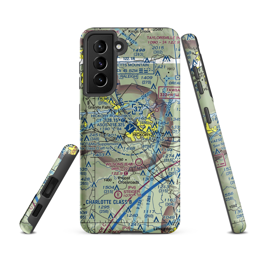 Hickory Regional Airport (HKY) VFR Sectional Samsung Phone Case Samsung Galaxy S21 FE model shown