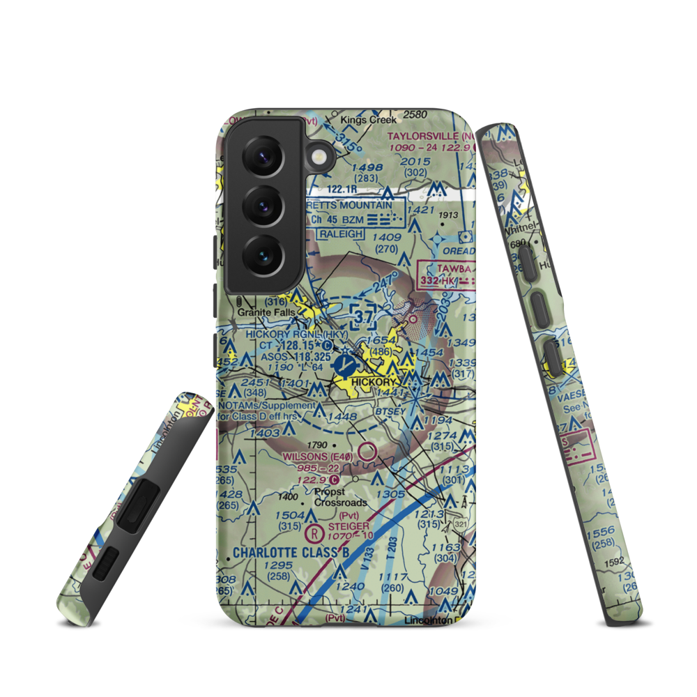 Hickory Regional Airport (HKY) VFR Sectional Samsung Phone Case Samsung Galaxy S22 model shown