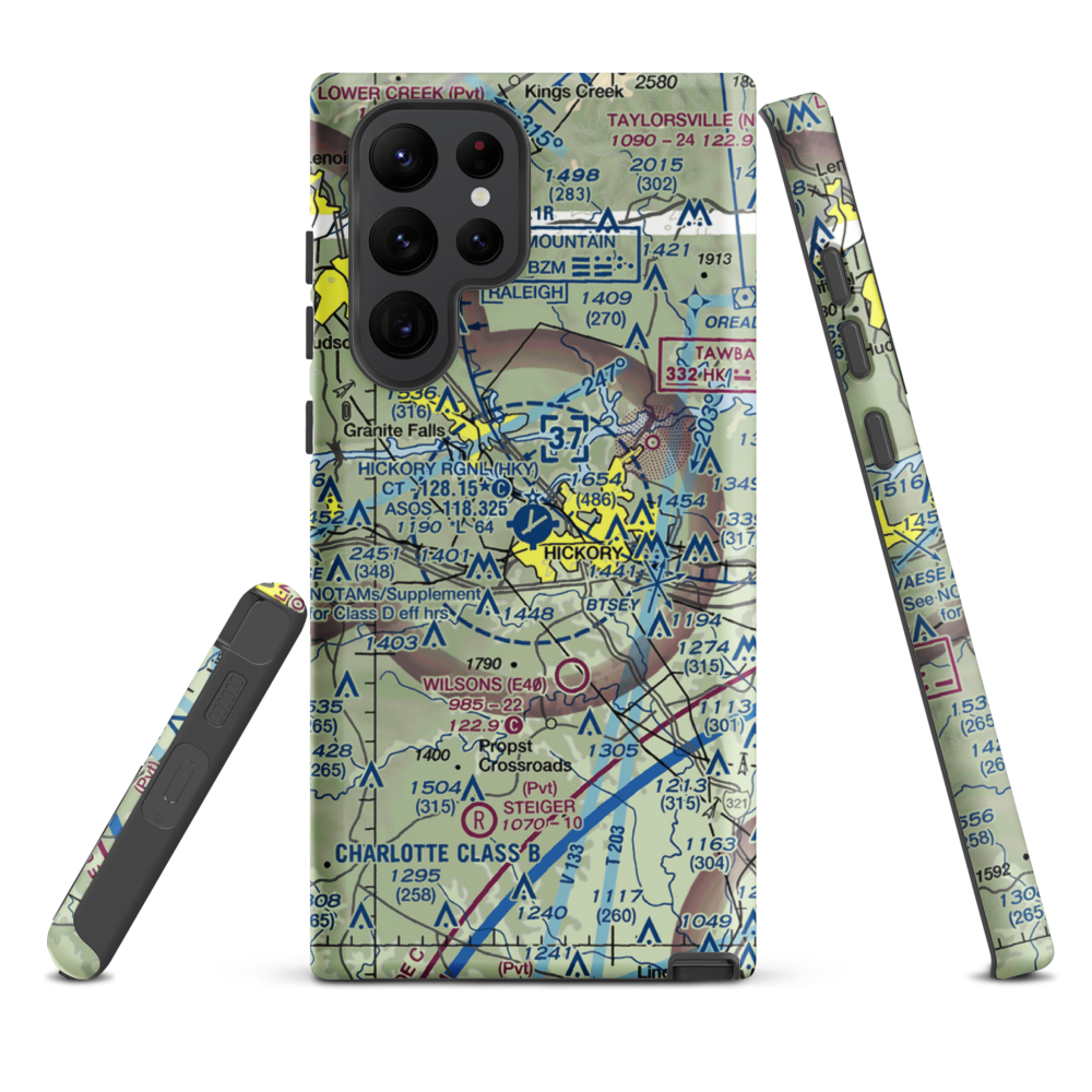 Hickory Regional Airport (HKY) VFR Sectional Samsung Phone Case Samsung Galaxy S22 Ultra model shown