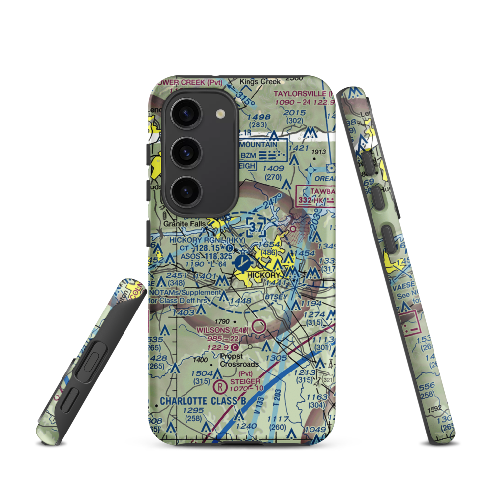 Hickory Regional Airport (HKY) VFR Sectional Samsung Phone Case Samsung Galaxy S23 model shown