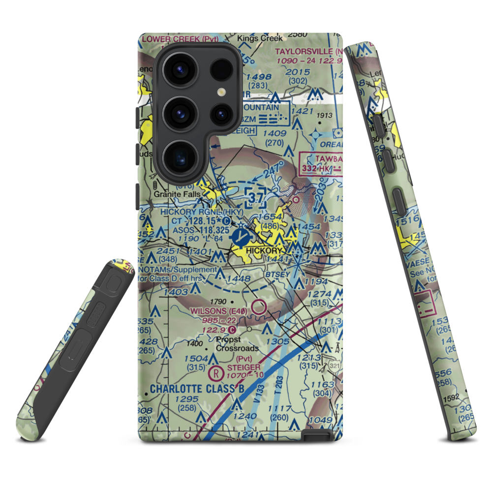 Hickory Regional Airport (HKY) VFR Sectional Samsung Phone Case Samsung Galaxy S23 Ultra model shown