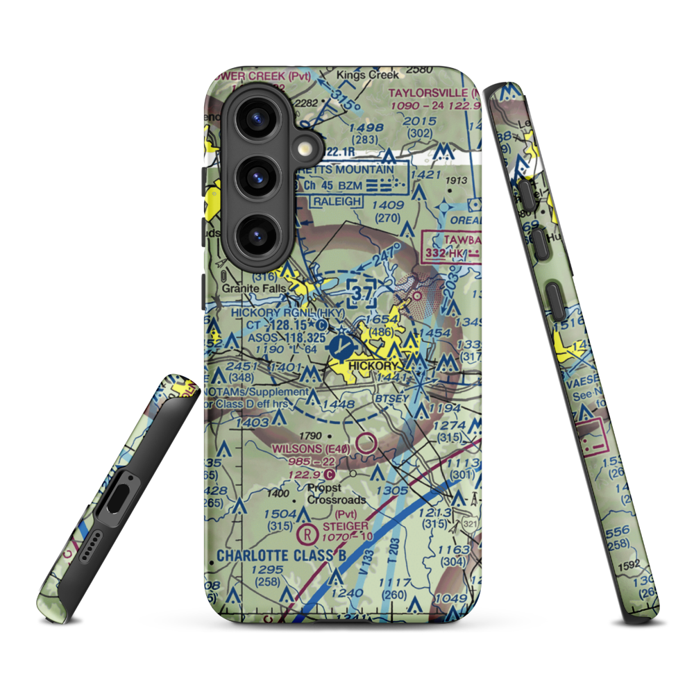 Hickory Regional Airport (HKY) VFR Sectional Samsung Phone Case Samsung Galaxy S24 Plus model shown
