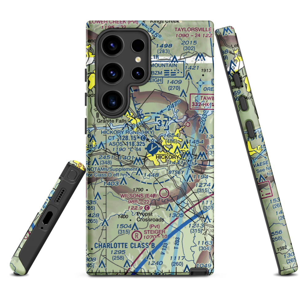 Hickory Regional Airport (HKY) VFR Sectional Samsung Phone Case Samsung Galaxy S24 Ultra model shown
