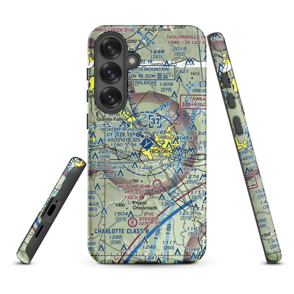 Hickory Regional Airport (HKY) VFR Sectional Samsung Phone Case Samsung Galaxy S25 Plus model shown