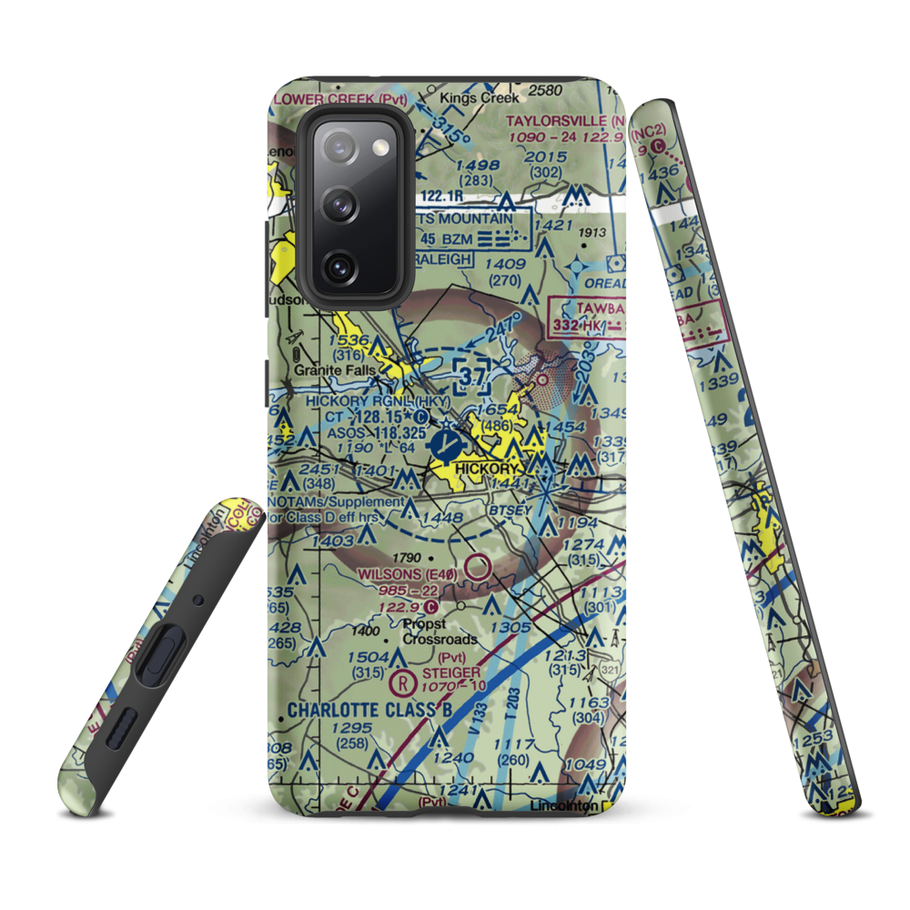 Hickory Regional Airport (HKY) VFR Sectional Samsung Phone Case Samsung Galaxy S20 FE model shown