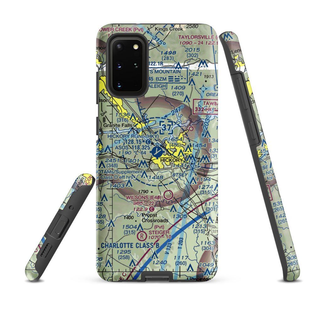 Hickory Regional Airport (HKY) VFR Sectional Samsung Phone Case Samsung Galaxy S20 Plus model shown