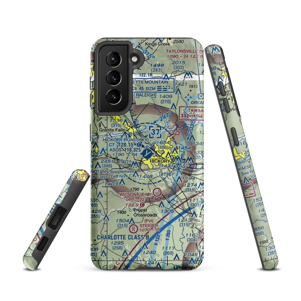 Hickory Regional Airport (HKY) VFR Sectional Samsung Phone Case Samsung Galaxy S21 model shown