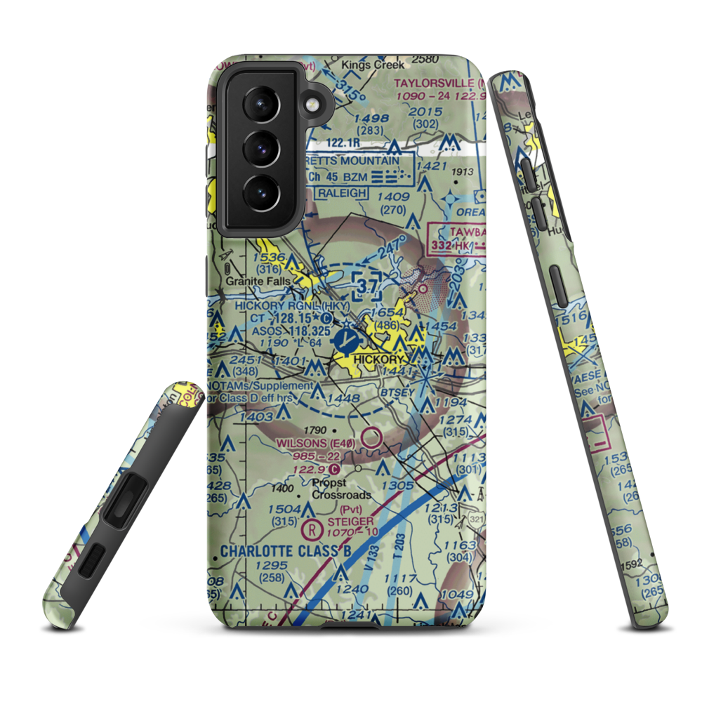 Hickory Regional Airport (HKY) VFR Sectional Samsung Phone Case Samsung Galaxy S21 Plus model shown
