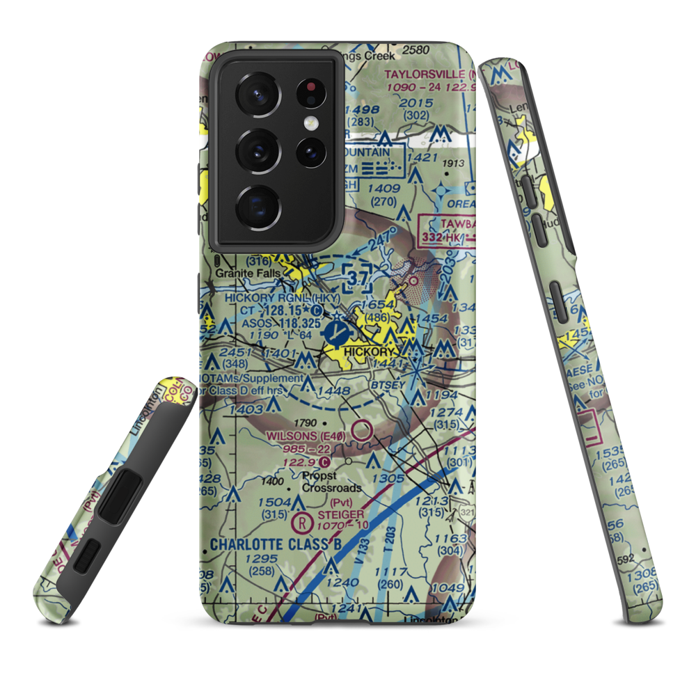 Hickory Regional Airport (HKY) VFR Sectional Samsung Phone Case Samsung Galaxy S21 Ultra model shown