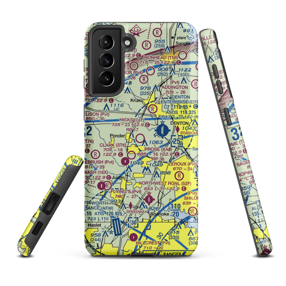 Hicks Airport (74T) VFR Sectional Samsung Phone Case Samsung Galaxy S21 Plus model shown