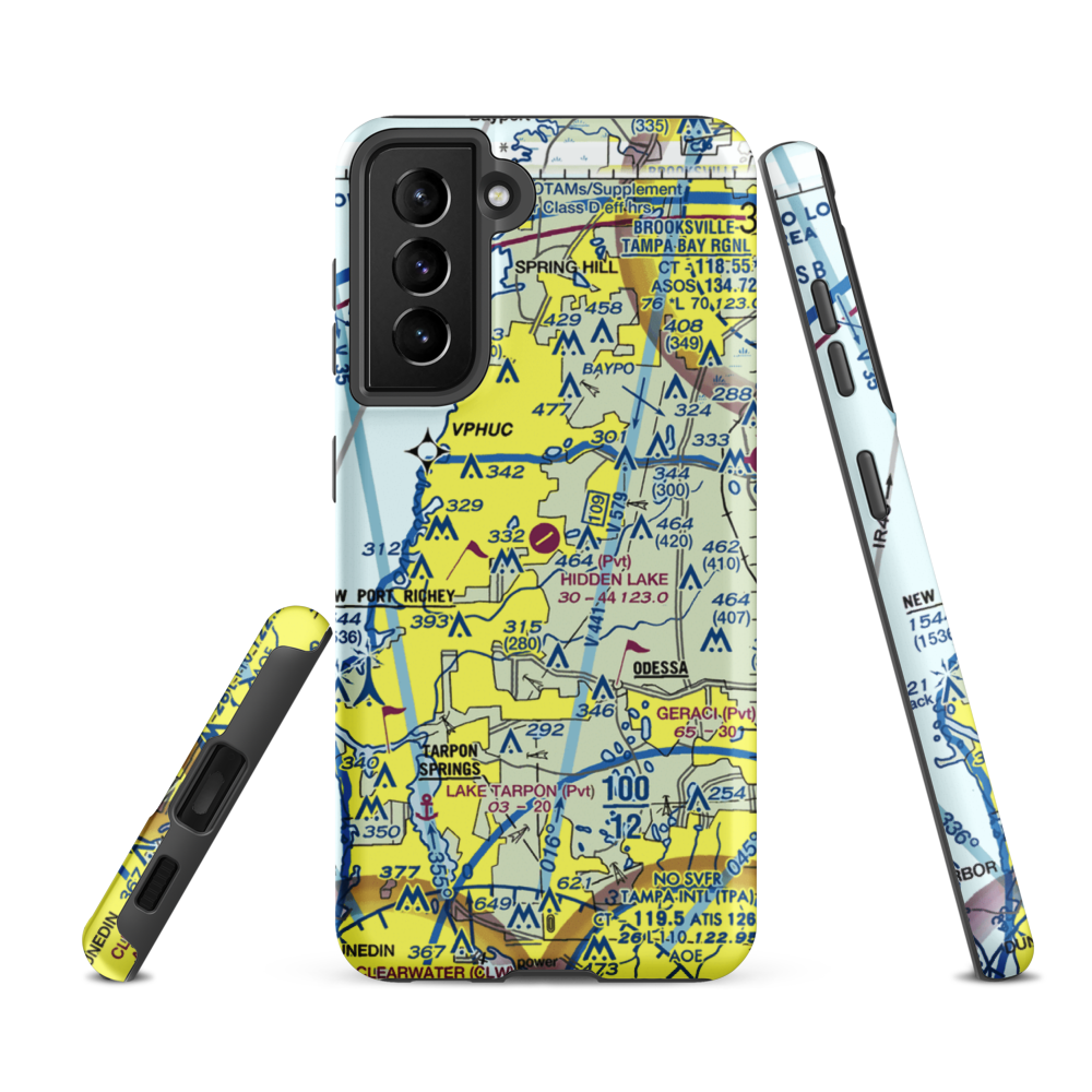 Hidden Lake Airport (FA40) VFR Sectional Samsung Phone Case Samsung Galaxy S21 FE model shown