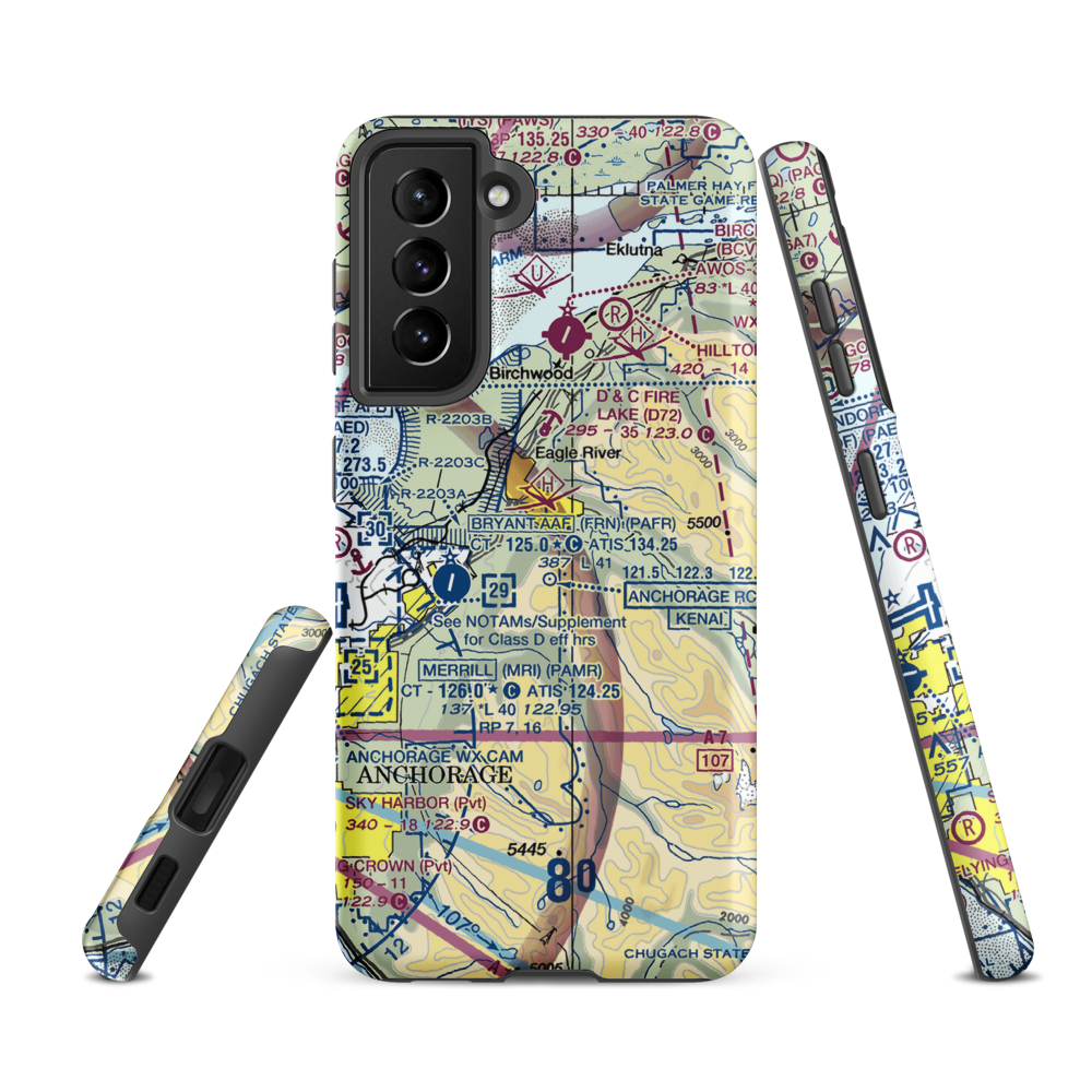 Highland Airport (47AK) VFR Sectional Samsung Phone Case Samsung Galaxy S21 FE model shown