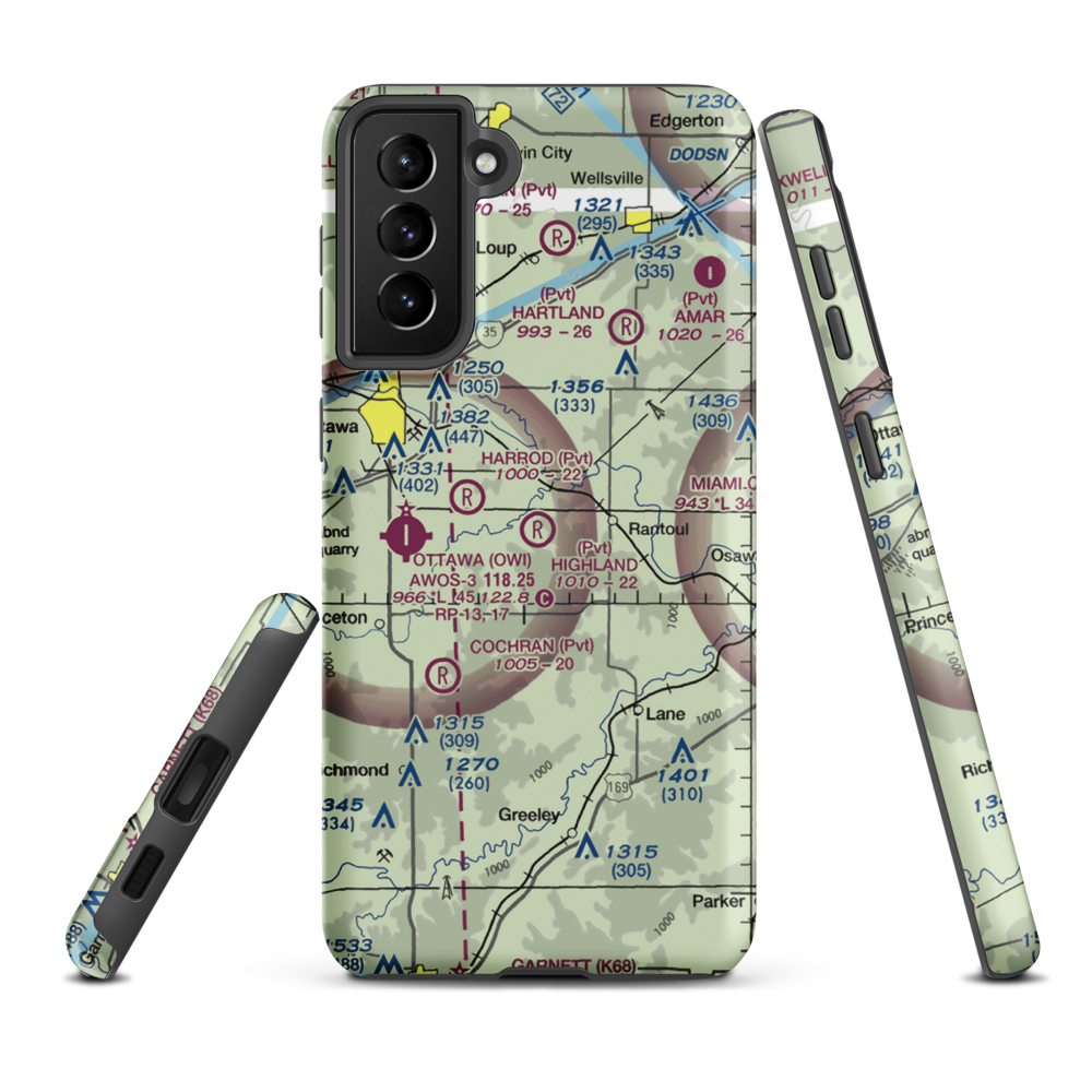 Highland Farm Airport (28KS) VFR Sectional Samsung Phone Case Samsung Galaxy S21 Plus model shown