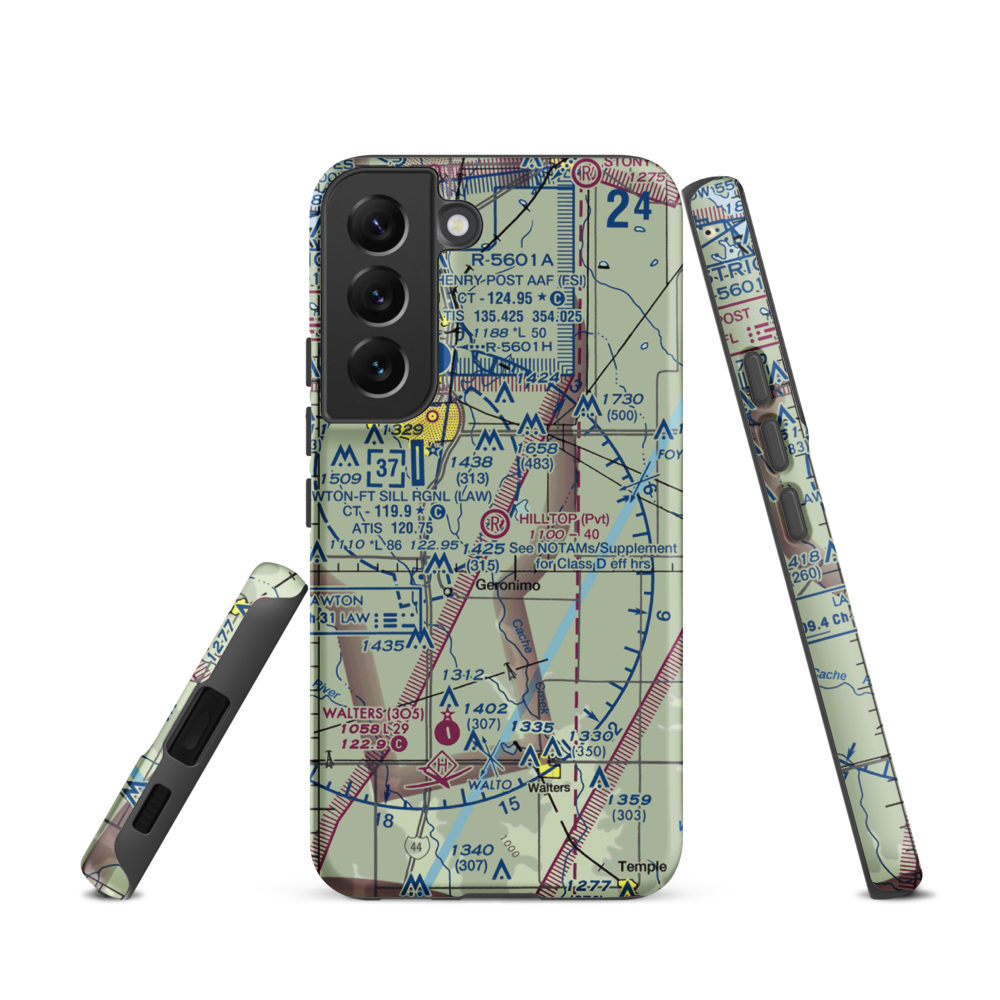 Hill Top Private Airport (OK08) VFR Sectional Samsung Phone Case Samsung Galaxy S22 model shown