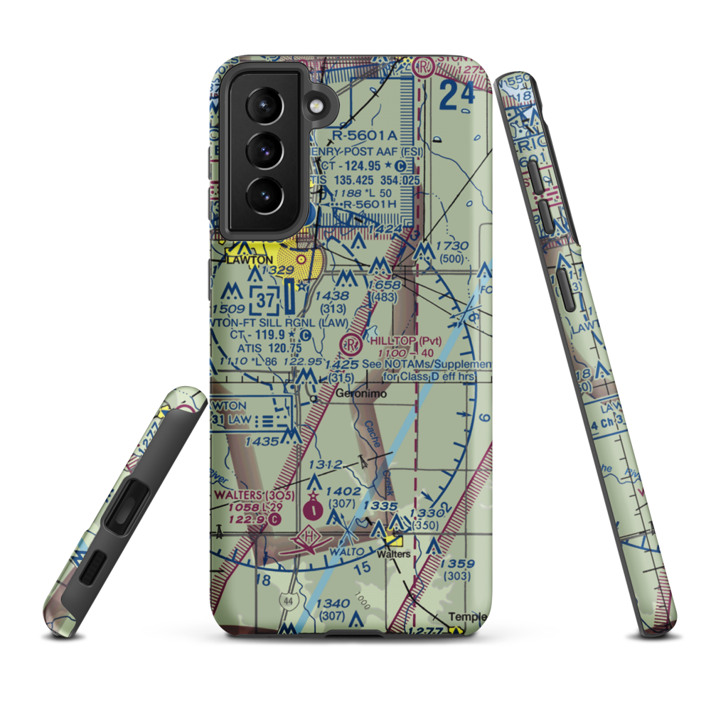 Hill Top Private Airport (OK08) VFR Sectional Samsung Phone Case Samsung Galaxy S21 Plus model shown