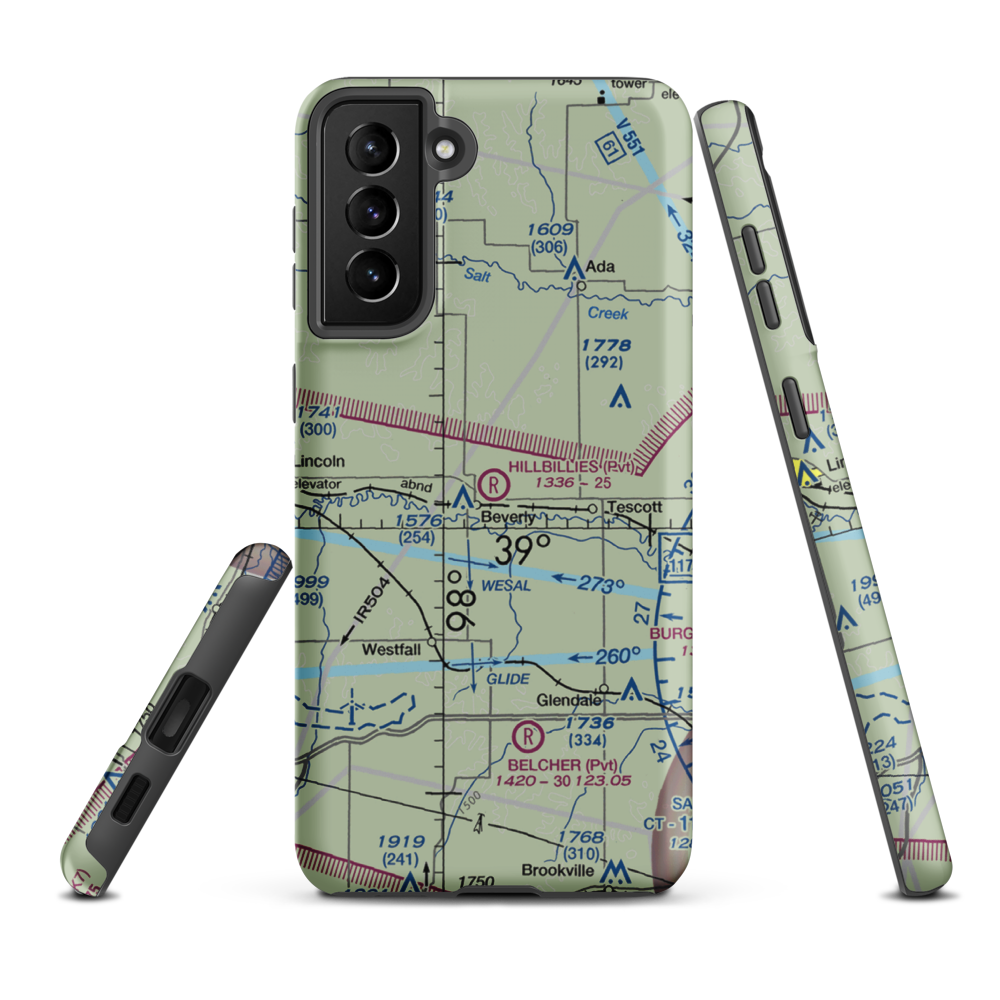 Hillbillies Airport (72KS) VFR Sectional Samsung Phone Case Samsung Galaxy S21 FE model shown
