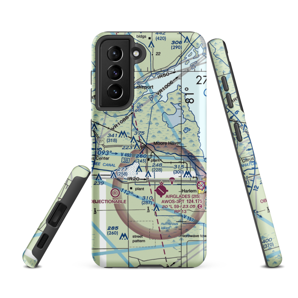 Hilliard's Private Airport (FD96) VFR Sectional Samsung Phone Case Samsung Galaxy S21 FE model shown