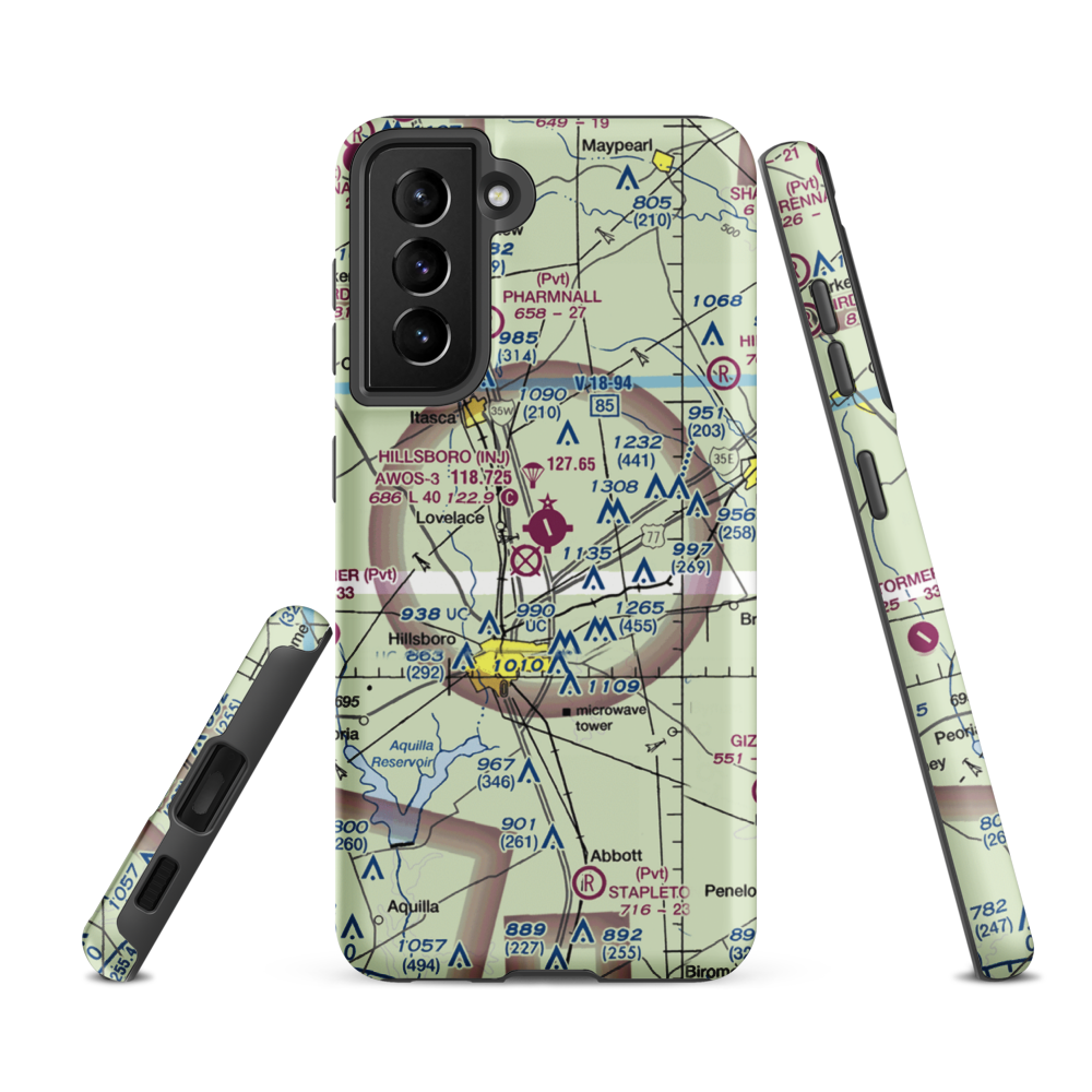 Hillsboro Municipal Airport (INJ) VFR Sectional Samsung Phone Case Samsung Galaxy S21 FE model shown