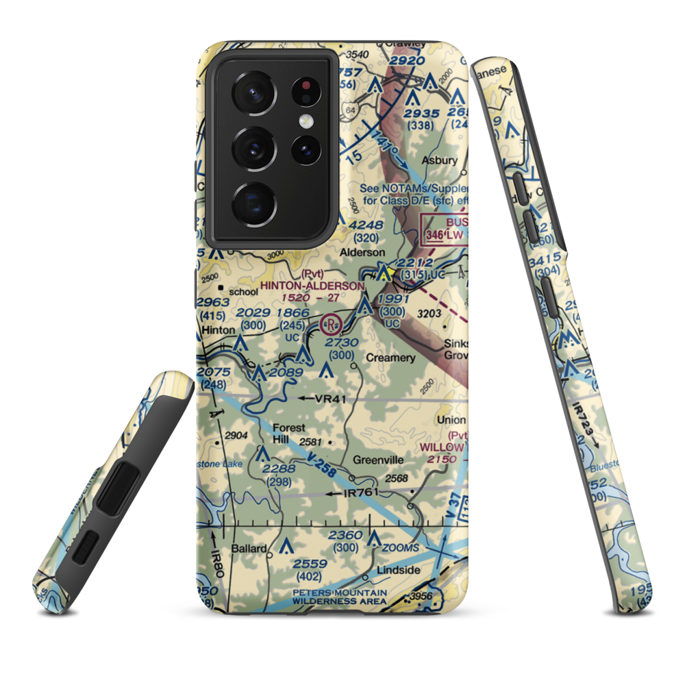 Hinton-Alderson Airport (WV77) VFR Sectional Samsung Phone Case Samsung Galaxy S21 Plus model shown