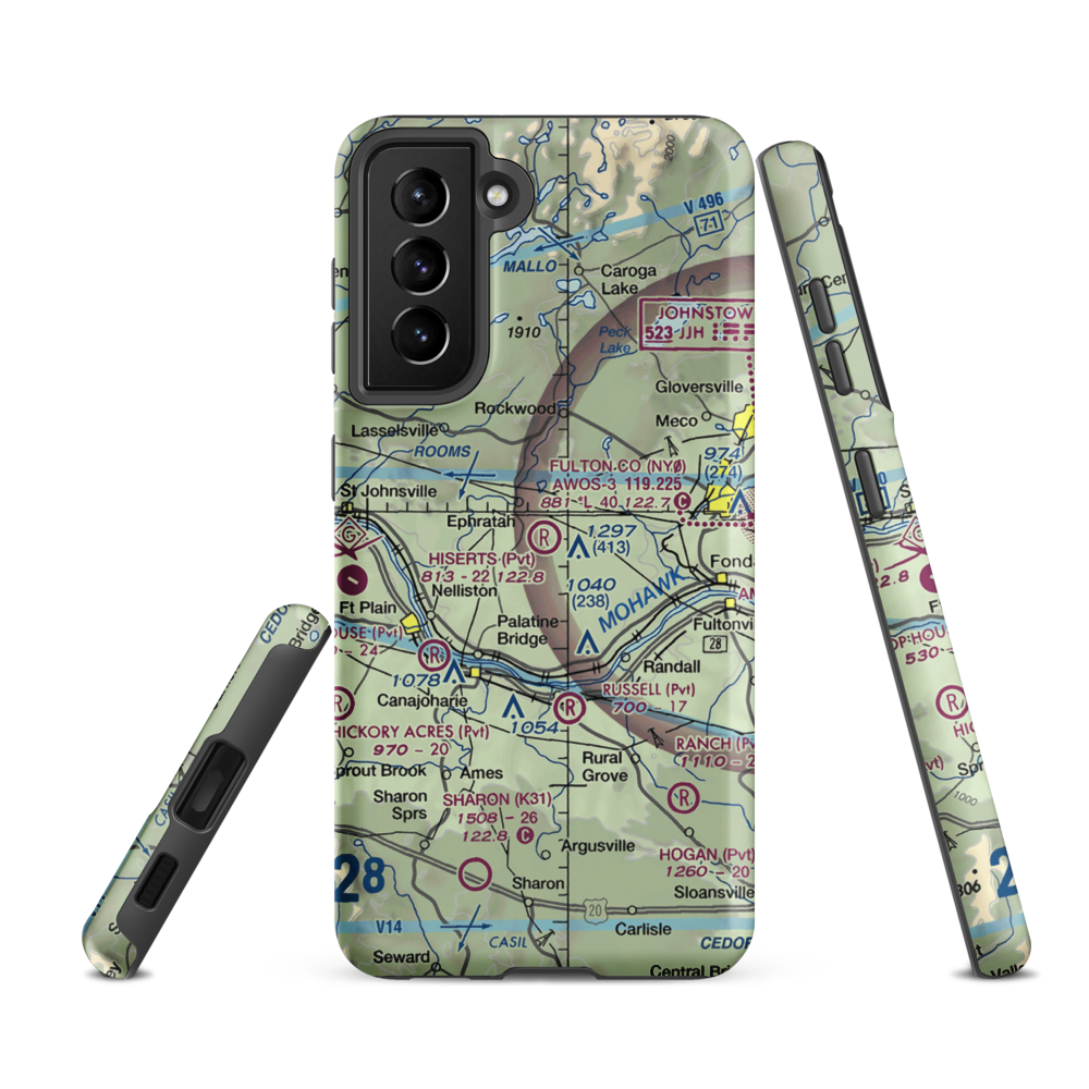 Hiserts Airpark Inc Airport (3NY7) VFR Sectional Samsung Phone Case Samsung Galaxy S21 FE model shown