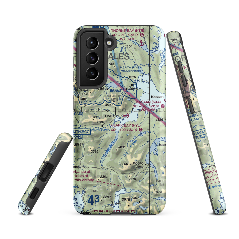 Hollis Clark Bay Seaplane Base (HYL) VFR Sectional Samsung Phone Case Samsung Galaxy S21 FE model shown