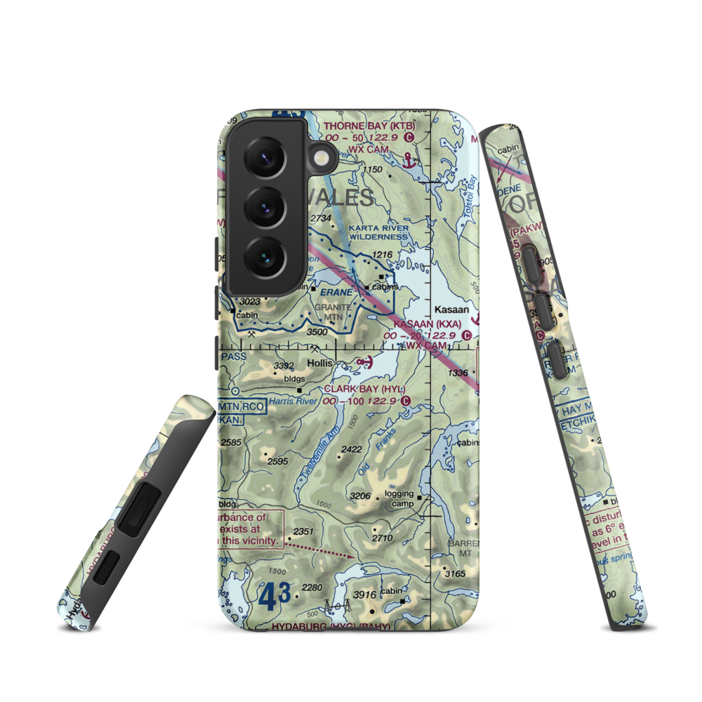 Hollis Clark Bay Seaplane Base (HYL) VFR Sectional Samsung Phone Case Samsung Galaxy S22 model shown