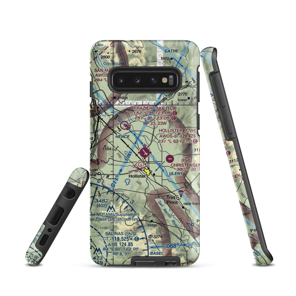 Hollister Municipal Airport (CVH) VFR Sectional Samsung Phone Case Samsung Galaxy S10 model shown