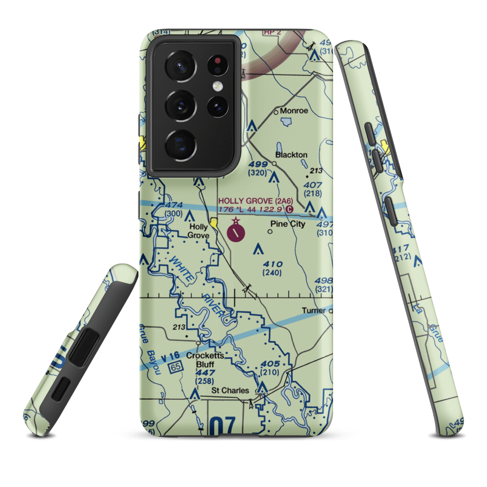 Holly Grove Municipal Airport (2A6) VFR Sectional Samsung Phone Case Samsung Galaxy S21 Plus model shown