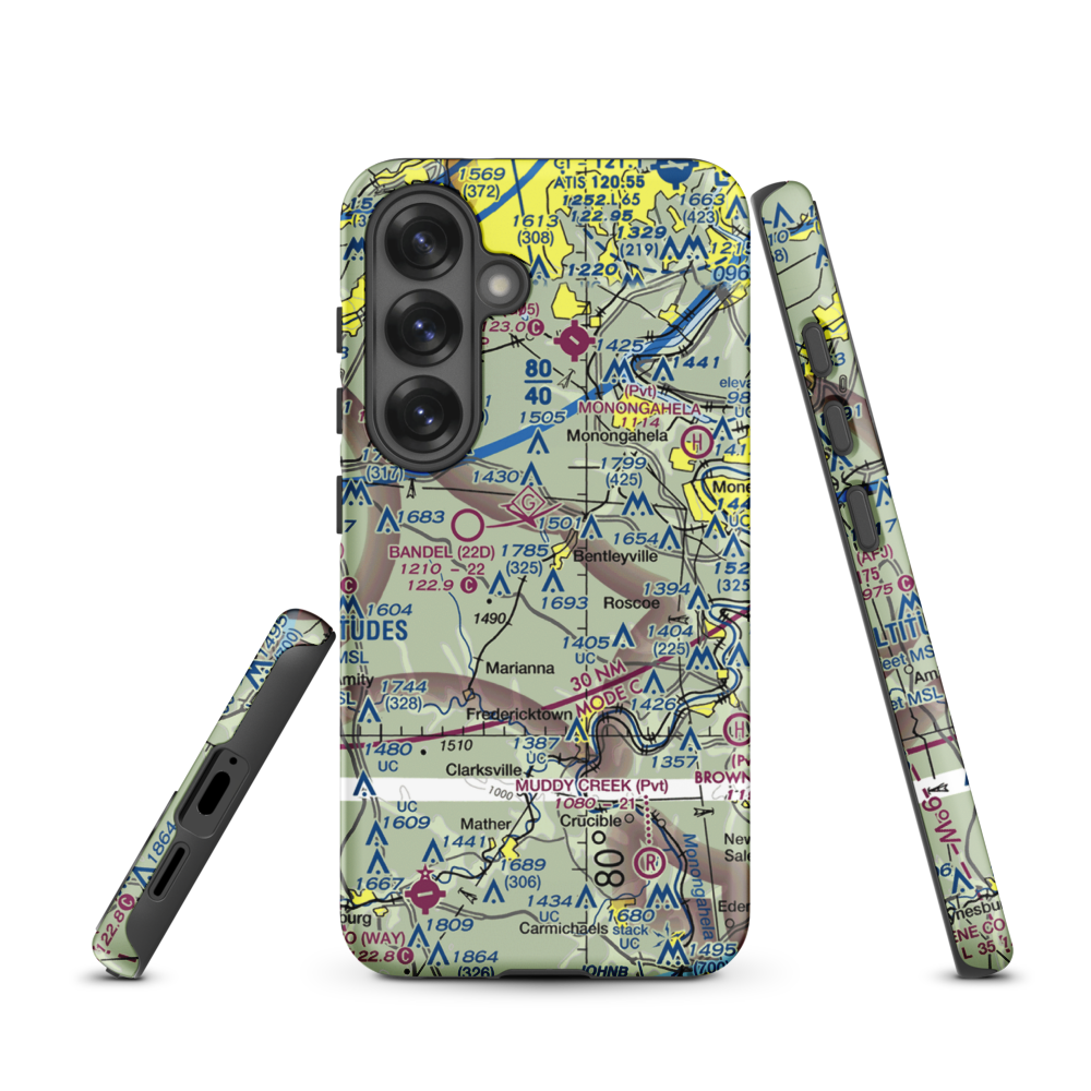 Home Safe Airport (PS87) VFR Sectional Samsung Phone Case Samsung Galaxy S25 model shown