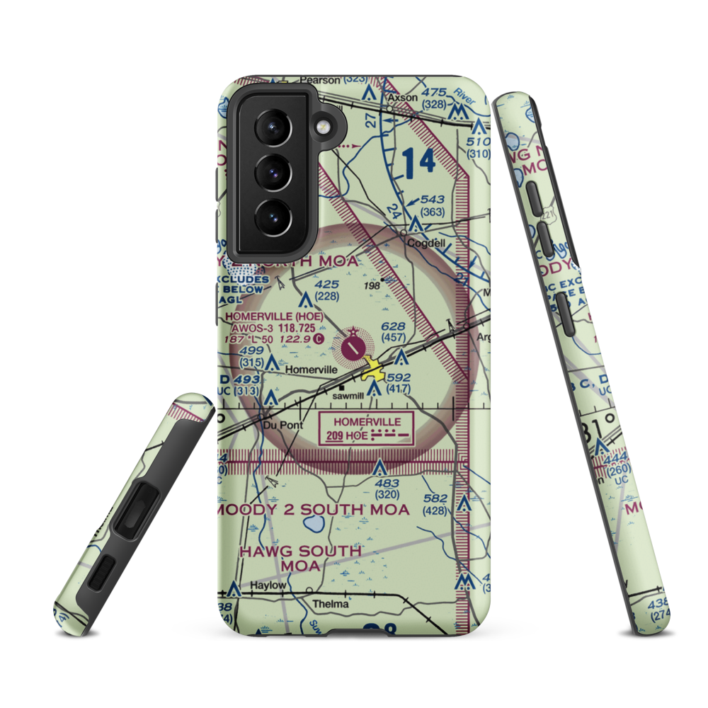Homerville Airport (HOE) VFR Sectional Samsung Phone Case Samsung Galaxy S21 FE model shown