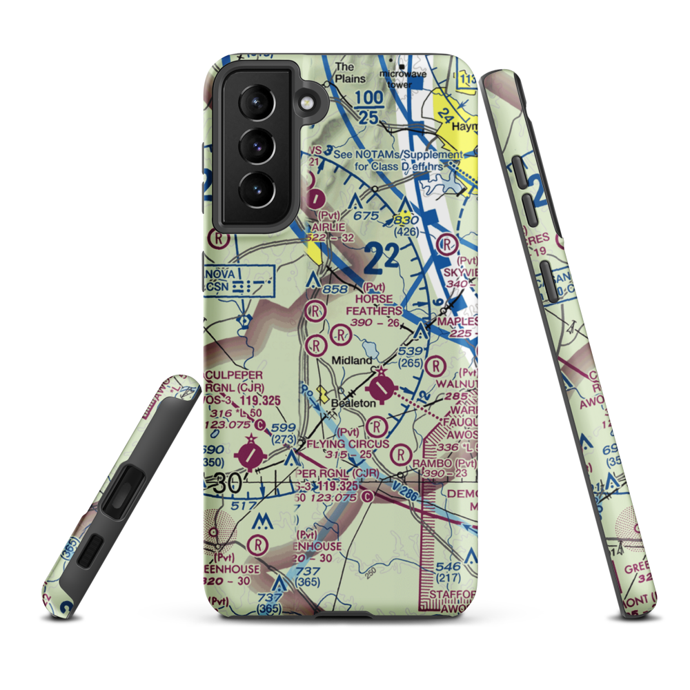 Horse Feathers Airport (53VA) VFR Sectional Samsung Phone Case Samsung Galaxy S21 FE model shown
