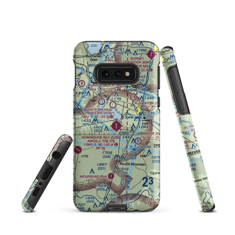 Horseshoe Bay Resort Airpark (DZB) VFR Sectional Samsung Phone Case Samsung Galaxy S10e model shown