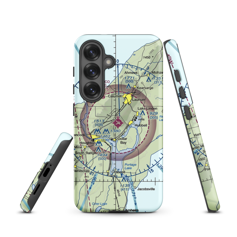 Houghton County Memorial Airport (CMX) VFR Sectional Samsung Phone Case Samsung Galaxy S25 model shown