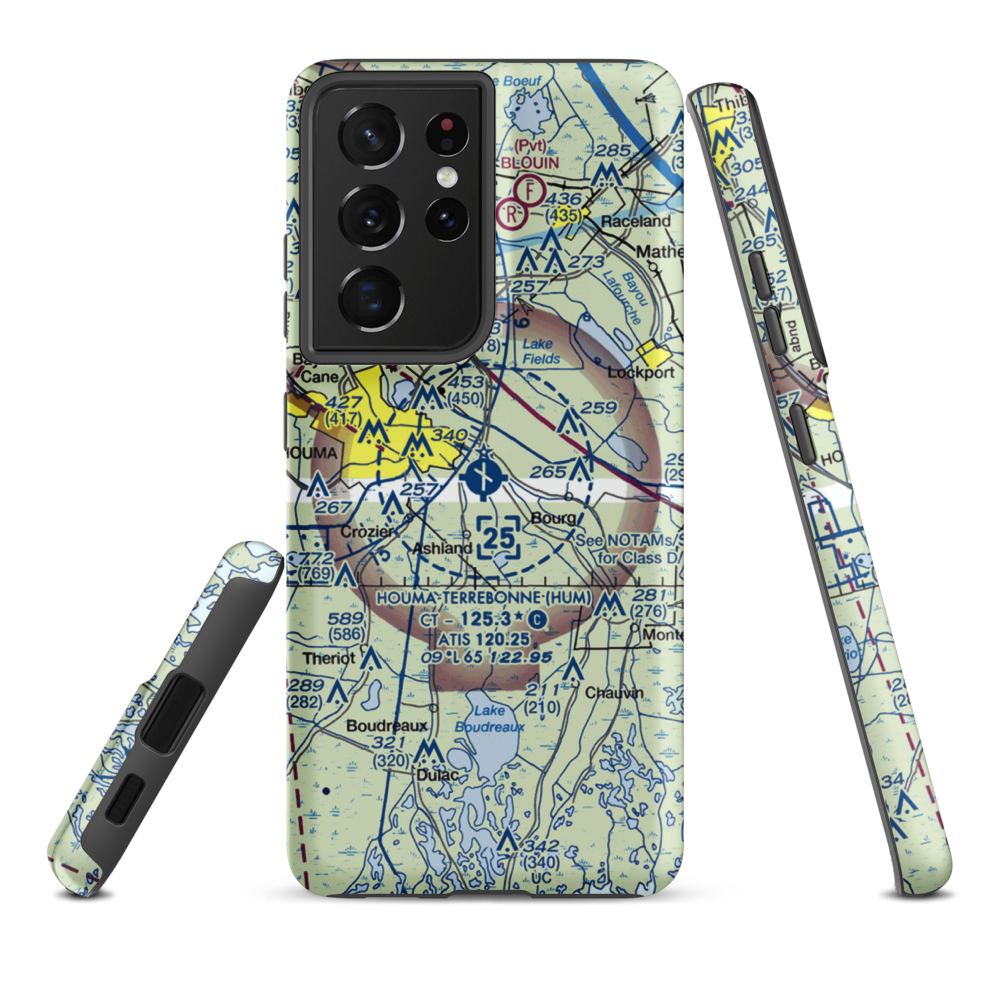Houma Terrebonne Airport (HUM) VFR Sectional Samsung Phone Case Samsung Galaxy S21 Ultra model shown
