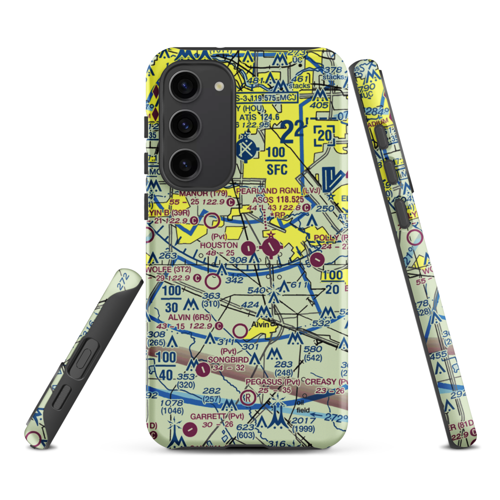 Houston Airpark (21XS) VFR Sectional Samsung Phone Case Samsung Galaxy S23 Plus model shown