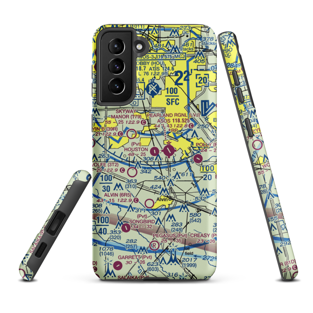 Houston Airpark (21XS) VFR Sectional Samsung Phone Case Samsung Galaxy S21 FE model shown