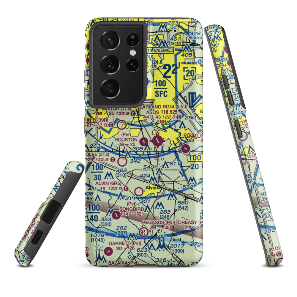 Houston Airpark (21XS) VFR Sectional Samsung Phone Case Samsung Galaxy S21 Plus model shown